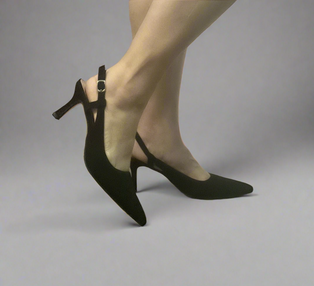 BETTY-26 Black Kitten Heel Pump Slingback Faux Nubuck