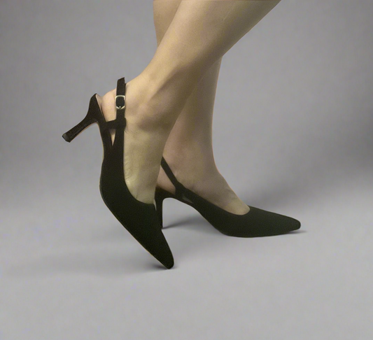 BETTY-26 Black Kitten Heel Pump Slingback Faux Nubuck