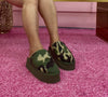 IVORIS Camoflauge Faux Wool Closed Toe Platform Clog
