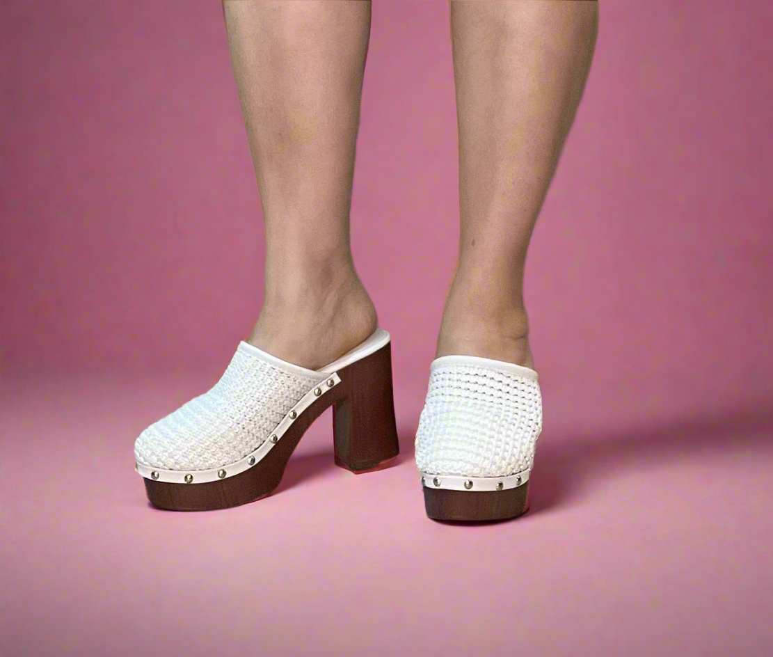 TAKEN Beige Natural Raffia Platform Clog