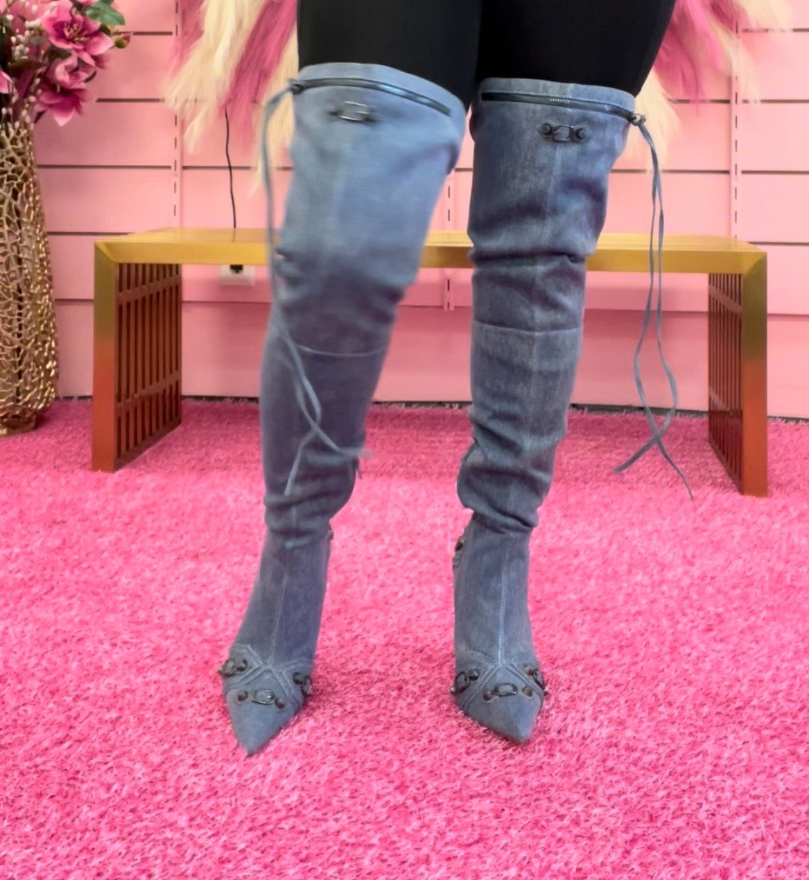BEXIE-21 Denim STILETTO THIGH HIGH POINTY TOE BOOTS