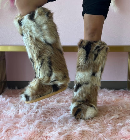 FENNEC Natural Tan Tall Faux Fur Knee High Boot - Pull-On
