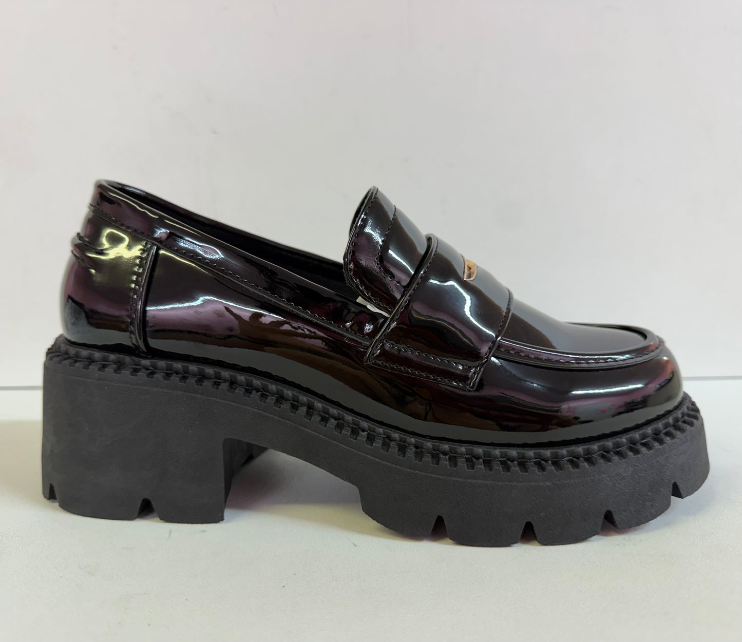 MODEL-13 BLACK PATENT LEATHER CHUNKY EDGY ACADEMIA STYLE PLATFORM LOAFER