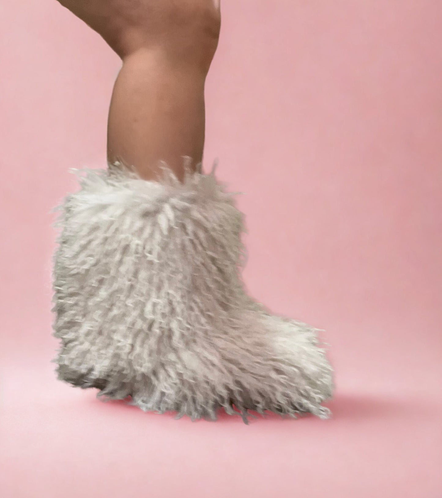 GOGO-3 OFF WHITE CURLY FUR SLIP ON BOOTS