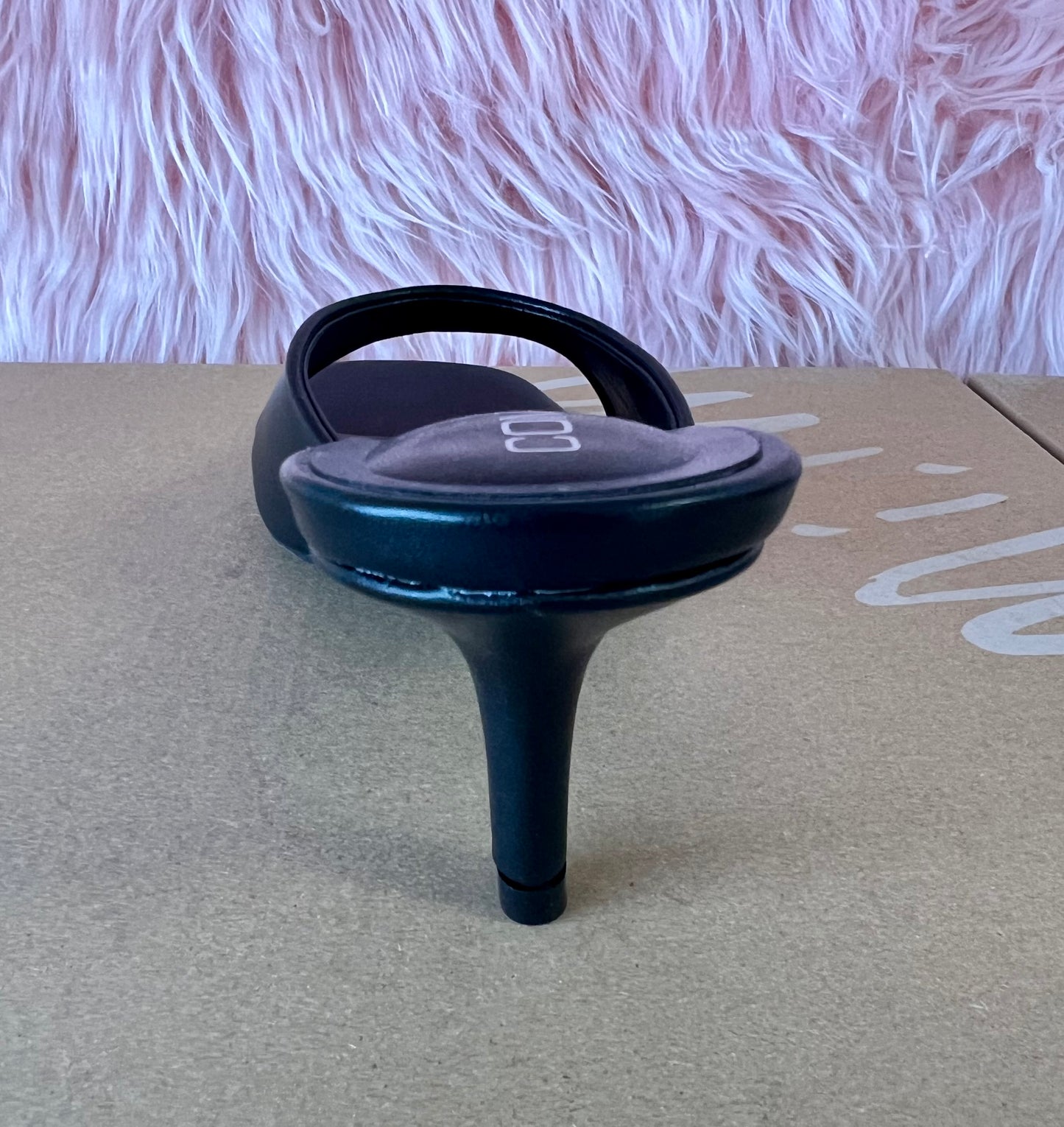 ELLIE-40 Black Kitten Heel Open Toe Black Faux Leather