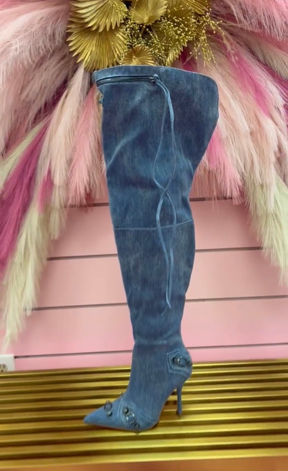 BEXIE-21 Denim STILETTO THIGH HIGH POINTY TOE BOOTS