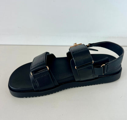 GIBSY-21

- Black faux leather
- Open Toe
- Double Strap
- Slingback sandal
- Flatform Sole, Approx. 1"
- Whole Sizes Only