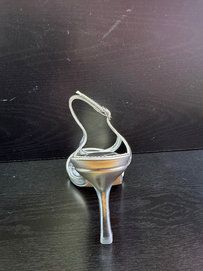 BIBIANA METALLIC FAUX LEATHER ANKLE STRAP HEEL Silver