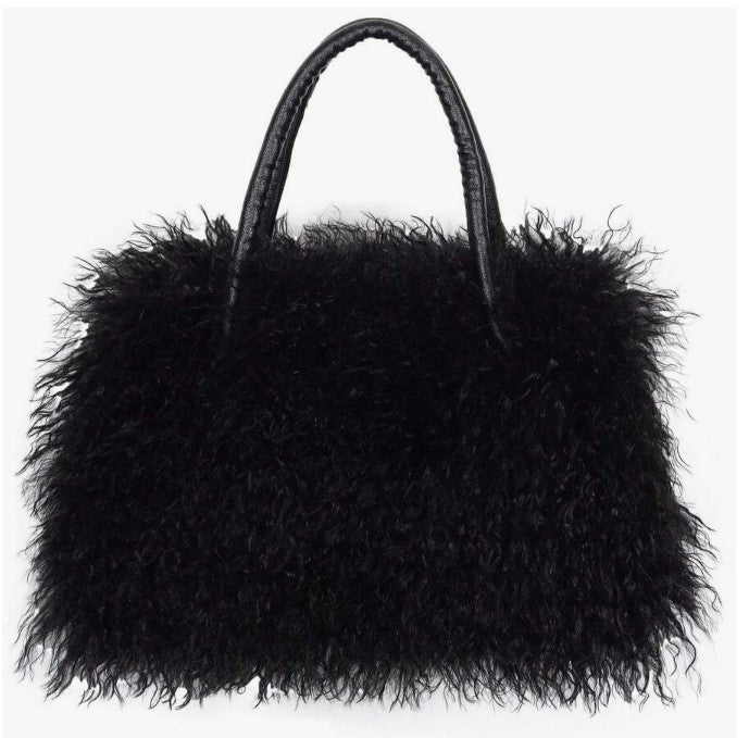 DAWN FAUX CURLY FUR SHOULDER BAG BLACK
