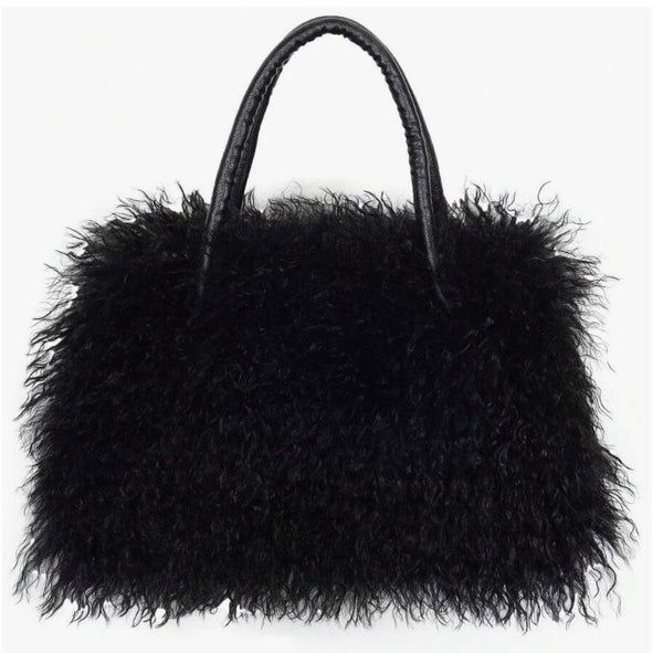 DAWN FAUX CURLY FUR SHOULDER BAG BLACK