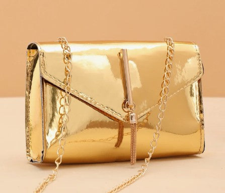 DIANE GOLD SHINY FAUX LEATHER CLUTCH BAG