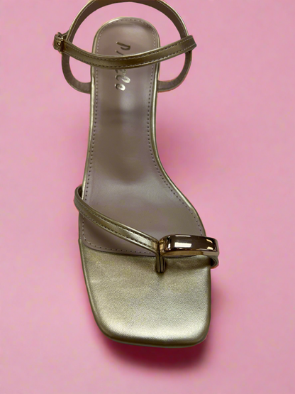 ELZA-01 Gold Faux Leather Kitten Heel Open Toe