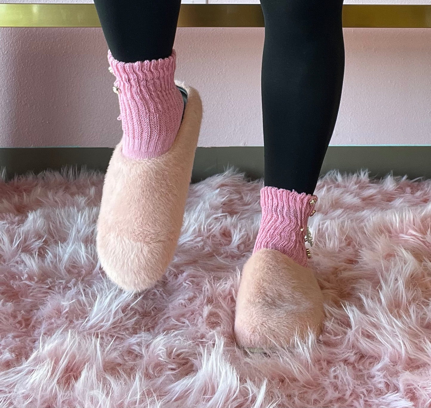 FURRY-10 Blush Pink Faux Fur Slip-On Clog