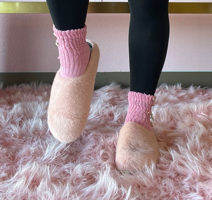 FURRY-10 Blush Pink Faux Fur Slip-On Clog