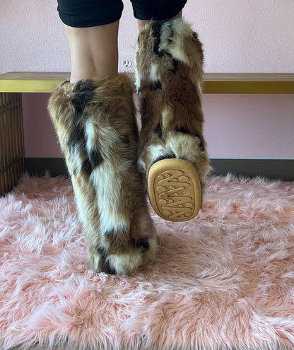 FENNEC Natural Tan Tall Faux Fur Knee High Boot - Pull-On