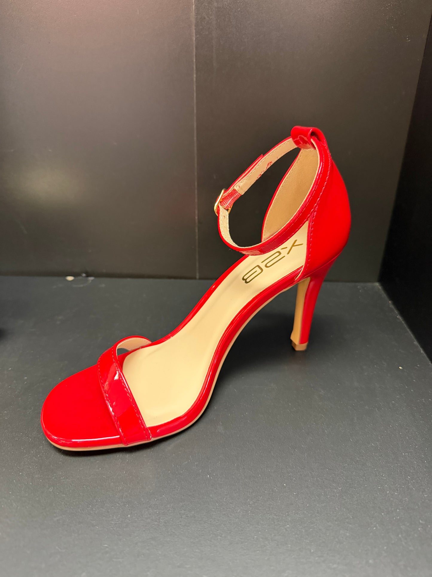 ROMI-1 RED PATENT STILETTO HEEL WITH ANKLE STRAP