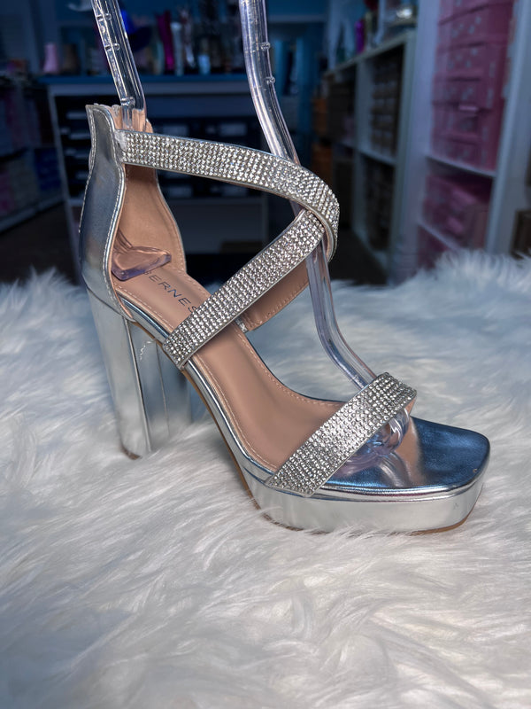 HEATHER SILVER Platform Chunky Heel Sandal