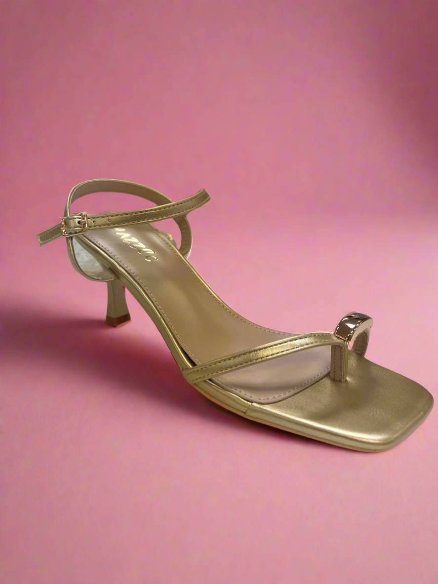 ELZA-01 Gold Faux Leather Kitten Heel Open Toe