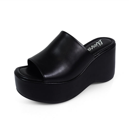 EAGLE-1 BLACK PLATFORM WEDGE MULE SANDAL