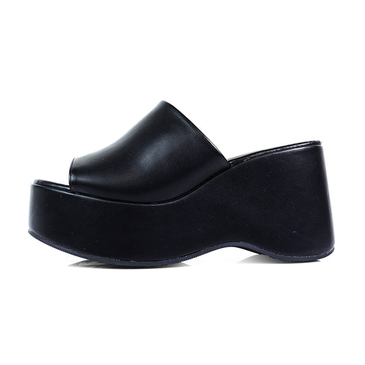 EAGLE-1 BLACK PLATFORM WEDGE MULE SANDAL