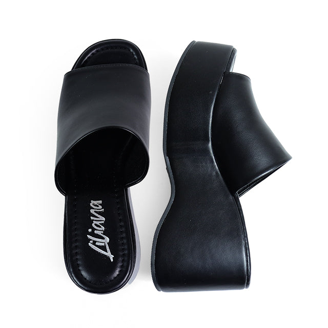 EAGLE-1 BLACK PLATFORM WEDGE MULE SANDAL