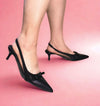 SASSY Black Kitten Heel Pump Slingback Faux Leather