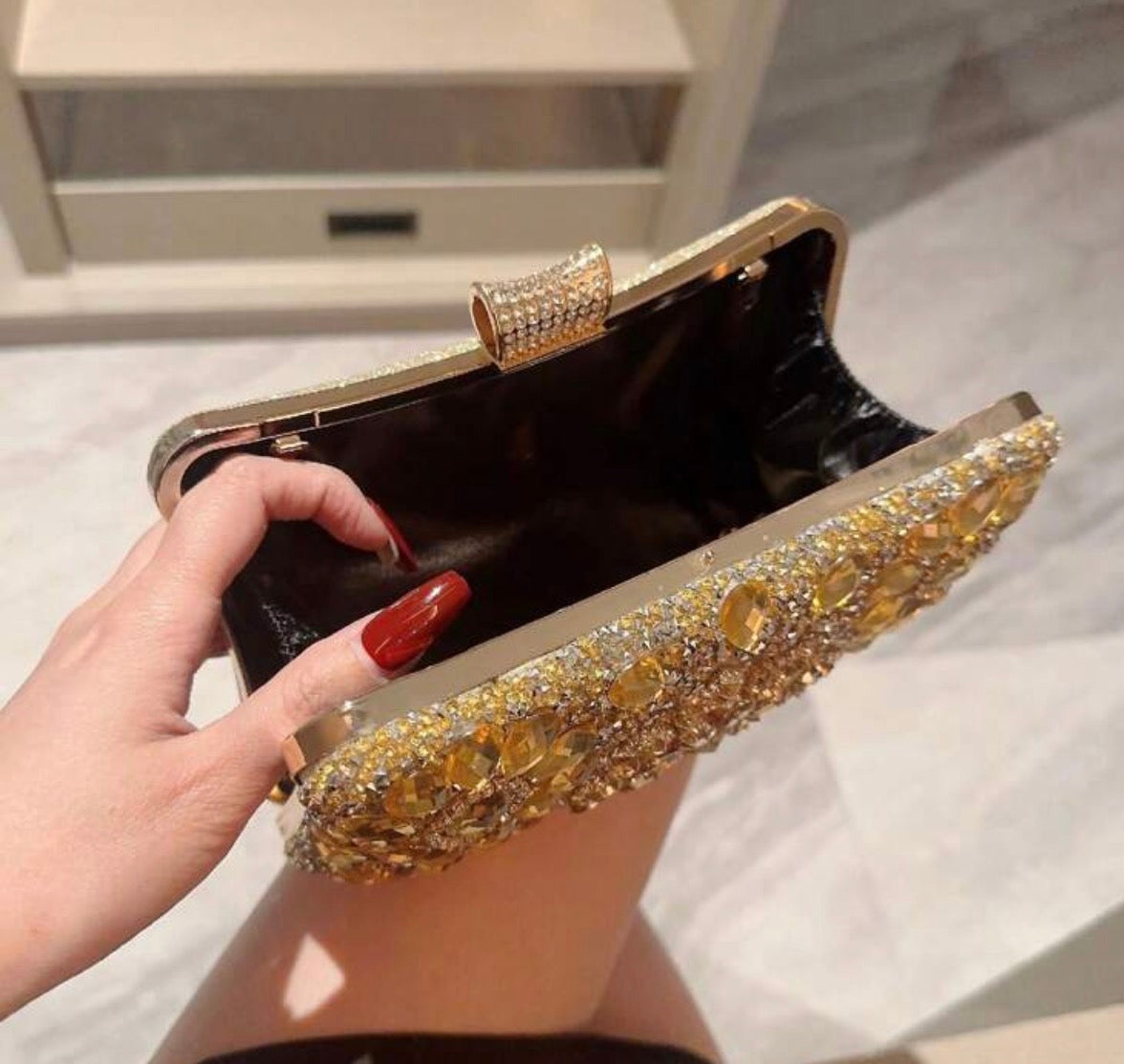 JILL GOLD JEWEL COVERED CLUTCH BAG