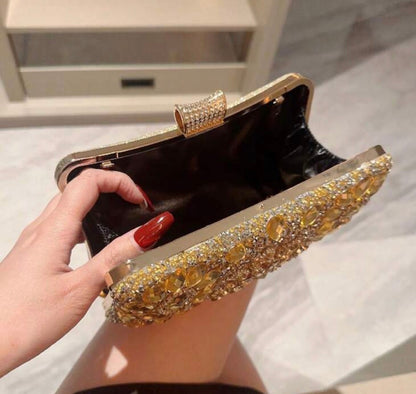 JILL GOLD JEWEL COVERED CLUTCH BAG