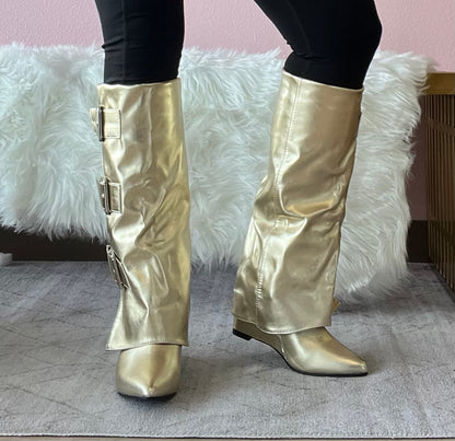 TIMELY Gold Faux Leather Sleeve Boot - Knee-High Sleeve Drape Over
