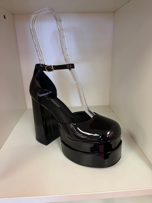 TWICE-13 PATENT LEATHER CLOSED TOE PLATFORM HEEL BLACK