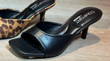 ELLIE-40 Black Kitten Heel Open Toe Black Faux Leather