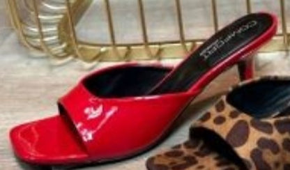 ELLIE-40 Red Patent Leather Kitten Heel Open Toe