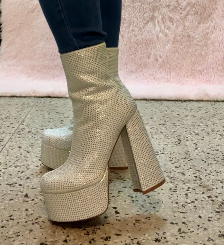 KLORIS-20 Silver Chunky Block Heel, Approx. 4.5"