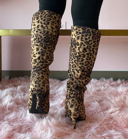 KAYLEE-1 Leopard Print Faux Suede Knee-High Boot