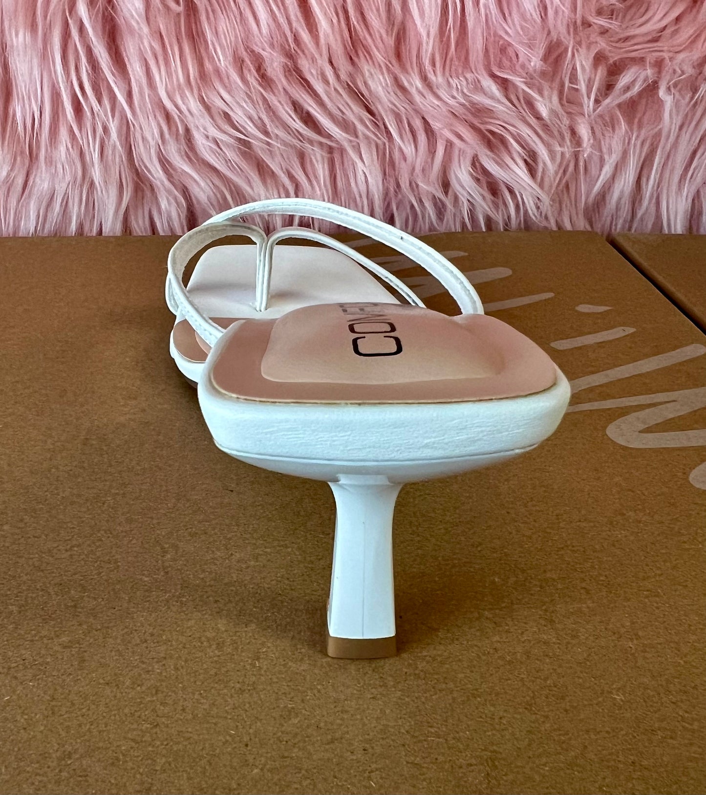 MERASA-09 White Kitten Heel Open Toe Faux Leather