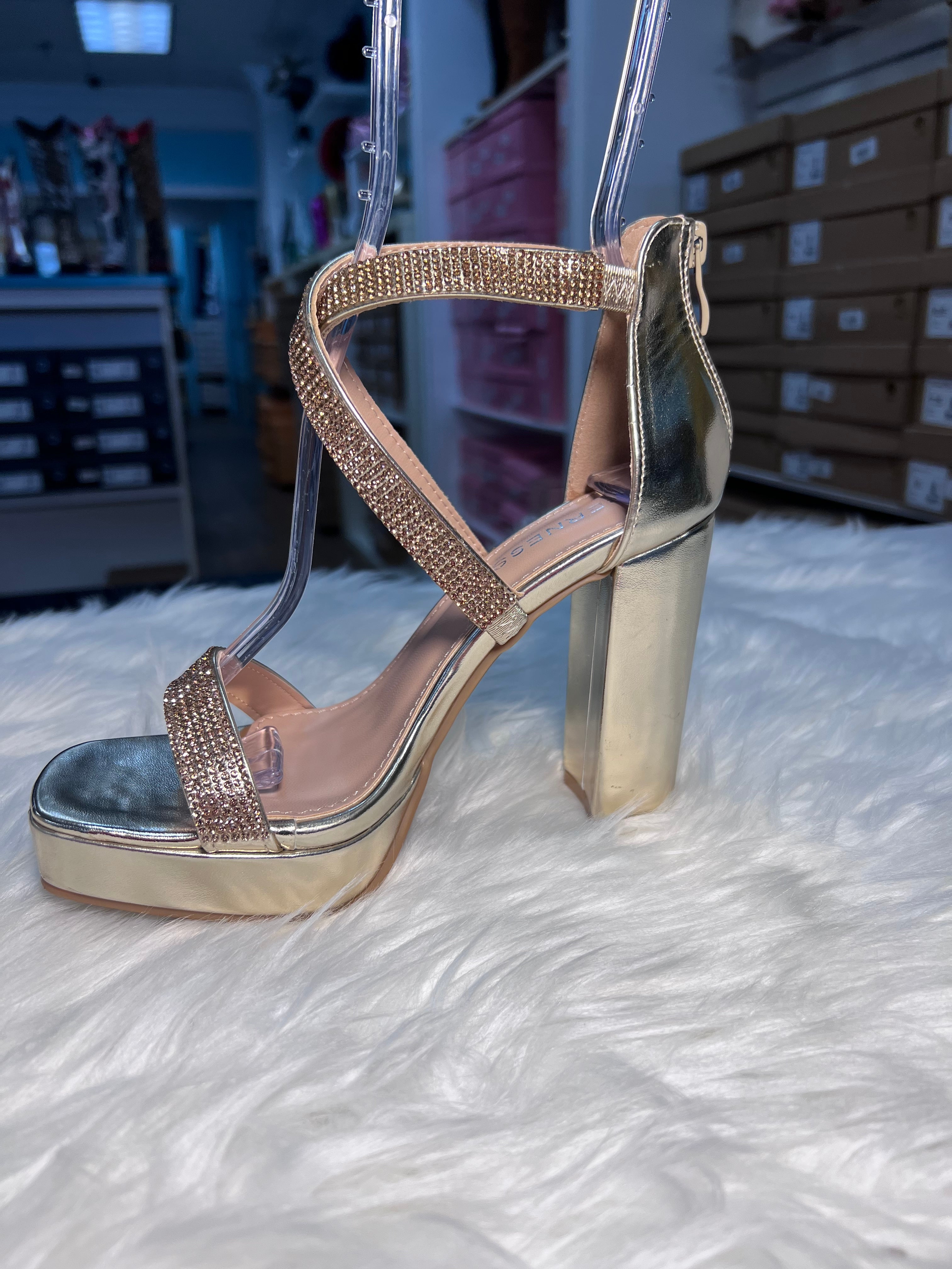 HEATHER GOLD Platform Chunky Heel Sandal