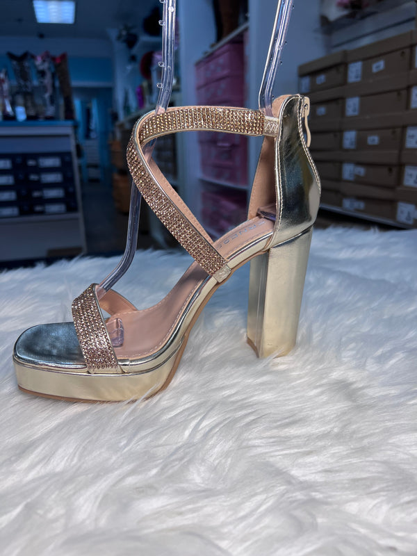 HEATHER GOLD Platform Chunky Heel Sandal