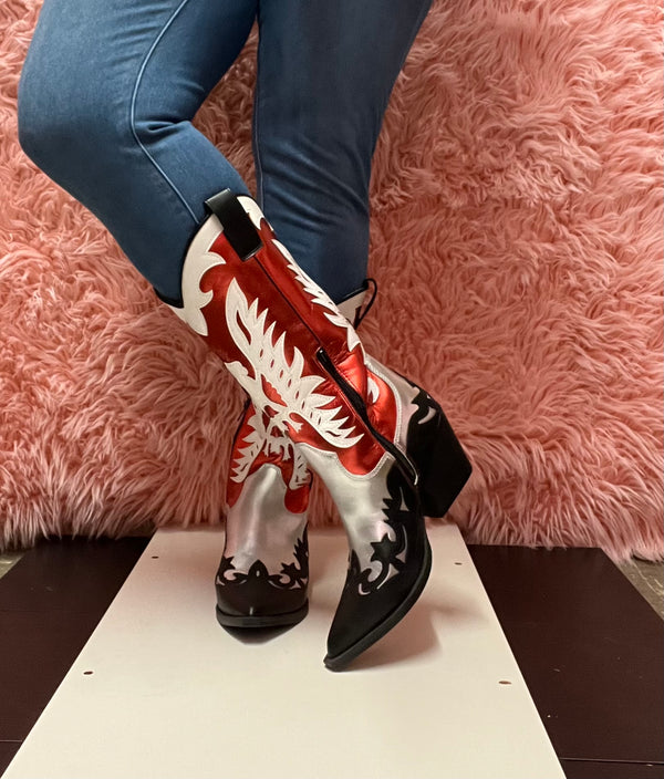 IDALY Red Multi Cowboy Boots