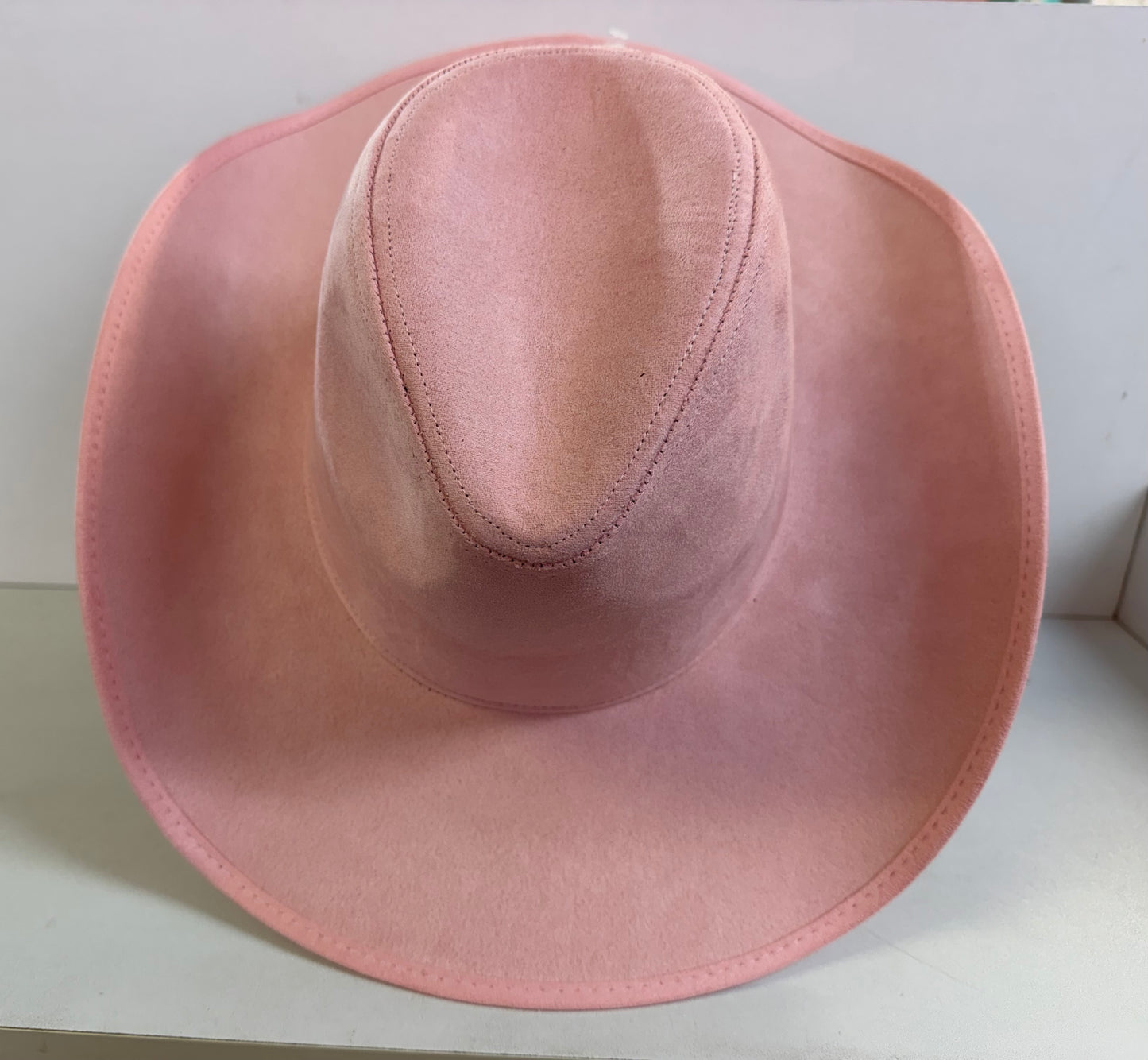 BRAVO PINK FAUX SUEDE COWBOY HAT WITH TRIPLE STAR RHINESTONE DESIGN