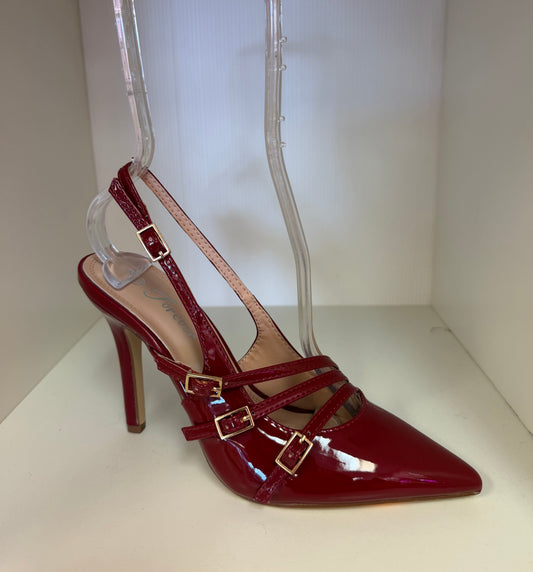 AILSA-20 PATENT LEATHER POINTY TOE SLING BACK PUMP Wine