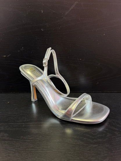 BIBIANA METALLIC FAUX LEATHER ANKLE STRAP HEEL Silver