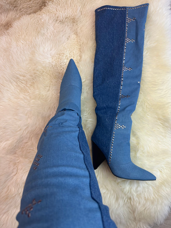 CANT STAND U Denim Thigh High ShoeNami