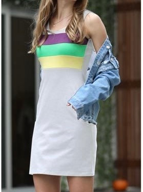 SLEEVELESS STRIPED MARDI GRAS DRESS White Multi - ShoeNami