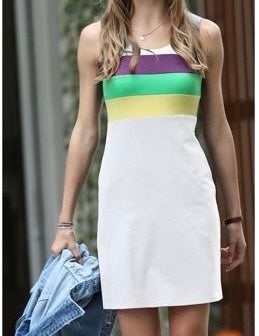 SLEEVELESS STRIPED MARDI GRAS DRESS White Multi - ShoeNami