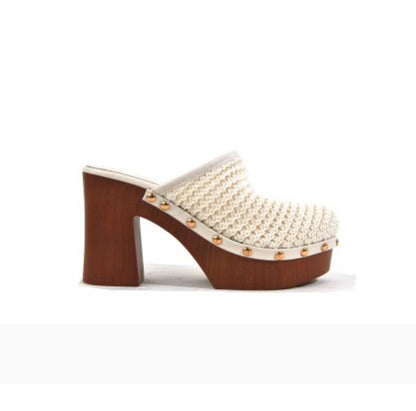 TAKEN Beige Natural Raffia Platform Clog