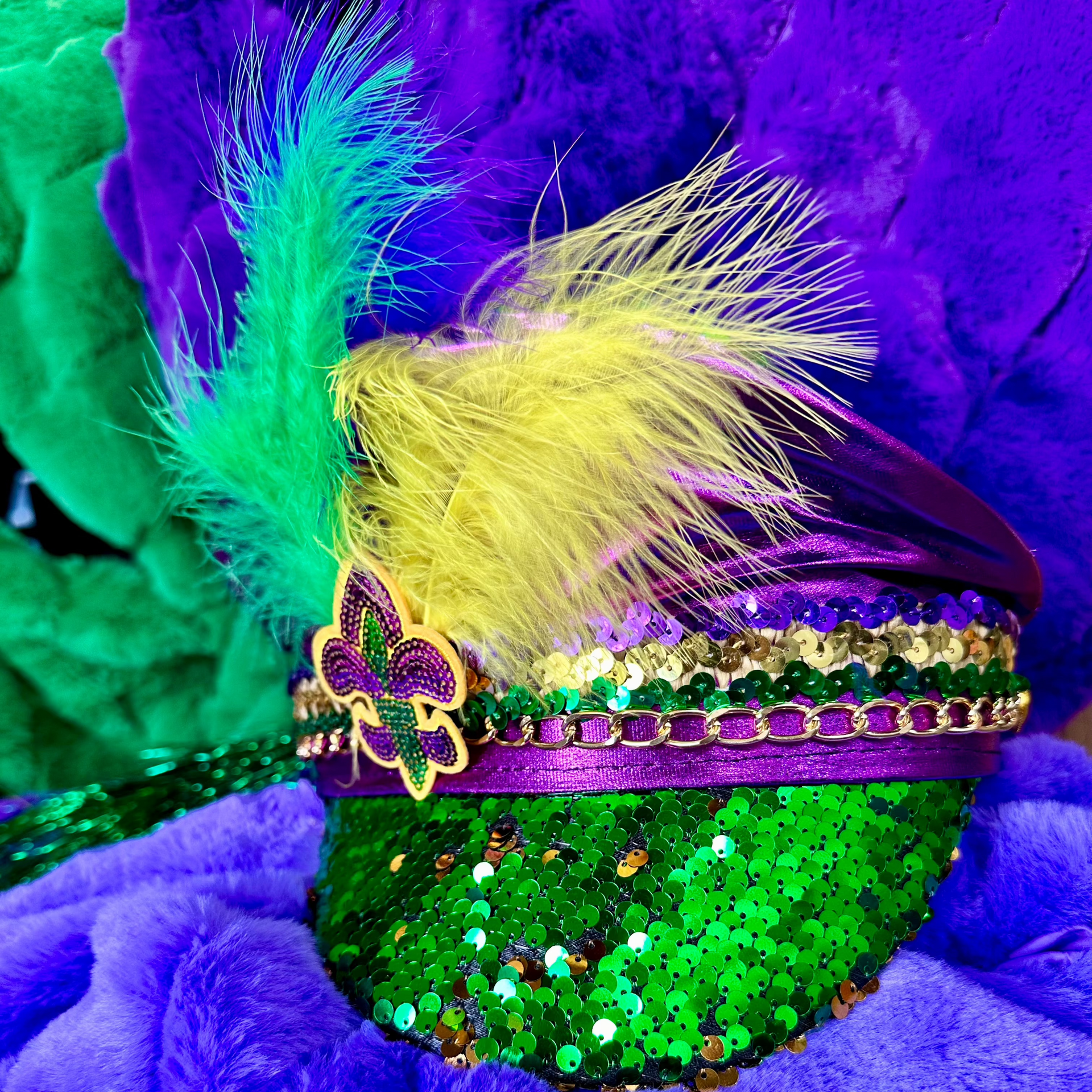 Vintage Pink and purple netted hat Mardi Gras statement, piece, vintage feathers Nicky Bigs Novelties Mardi Gras Top Hat With Feather Costume  main image 4