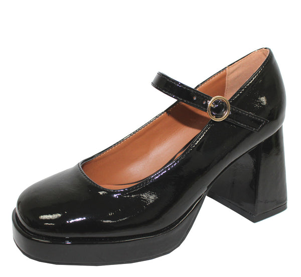 GENA-2 PATENT LEATHER BLOCK HEEL MARY JANE BLACK