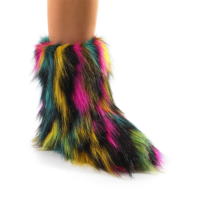 GOGO-1 MULTI COLOR SLIP ON FUR BOOTS