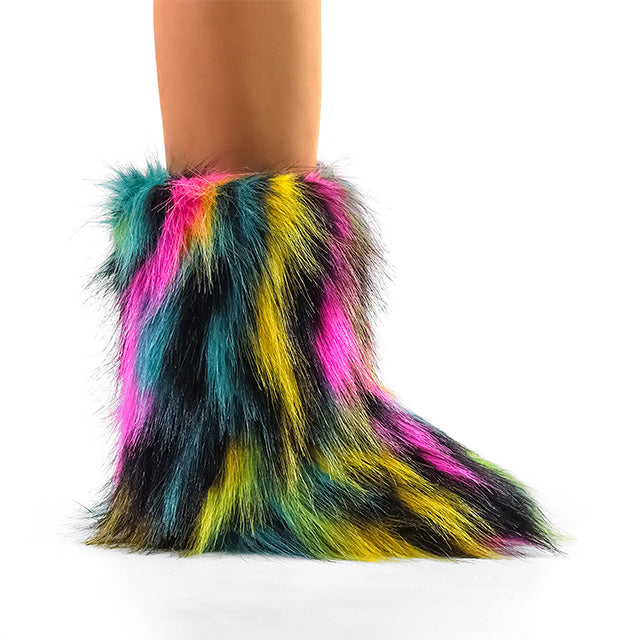 GOGO-1 MULTI COLOR SLIP ON FUR BOOTS