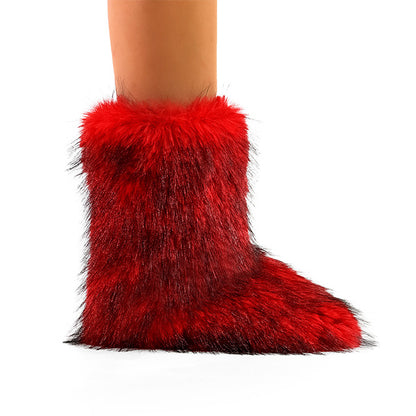 GOGO-1 RED SLIP ON FUR BOOTS